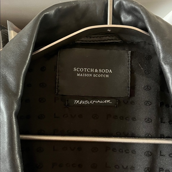 Scotch & Soda Black Studded Leather Biker Jacket with Red Accent - Picture 2 of 9